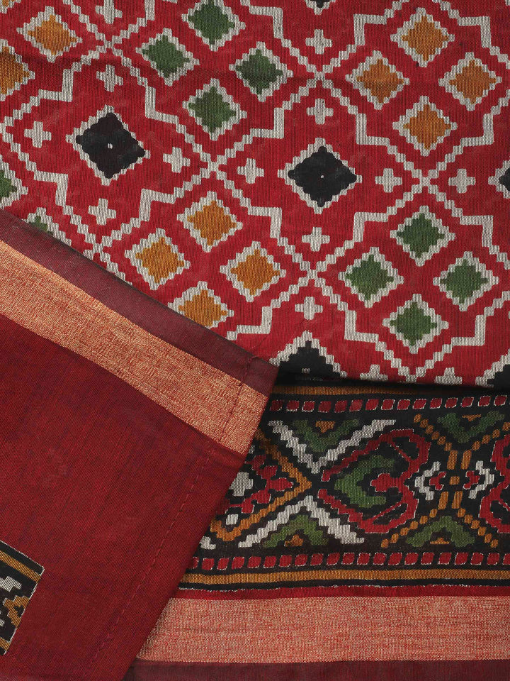 Maroon Printed Cotton Blend Unstitched Dress Material