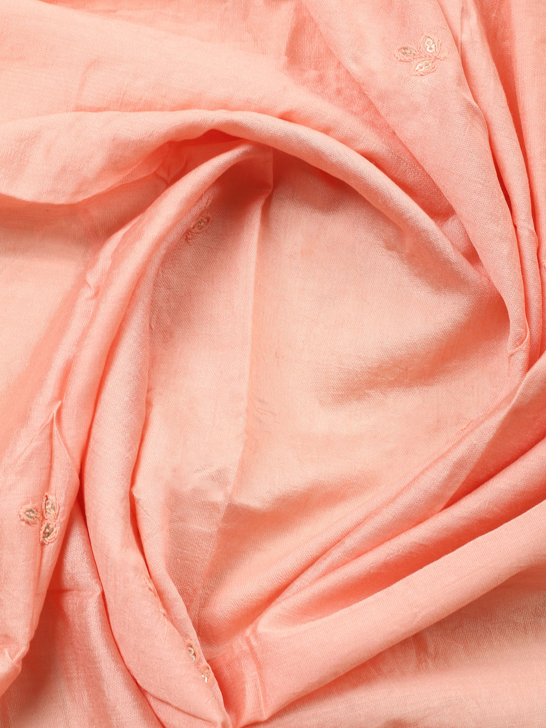 Peach Printed Cotton Blend Unstitched Suit &amp; Pant With Cotton Dupatta