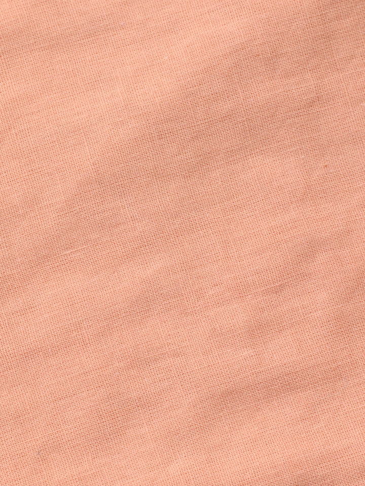 Peach Printed Cotton Blend Unstitched Suit &amp; Pant With Cotton Dupatta
