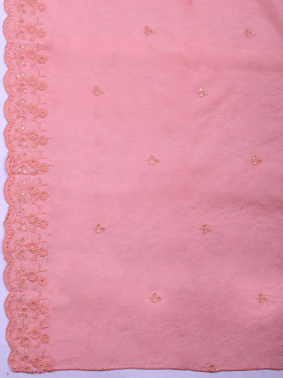 Pink Printed Cotton Blend Unstitched Suit &amp; Pant With Cotton Dupatta