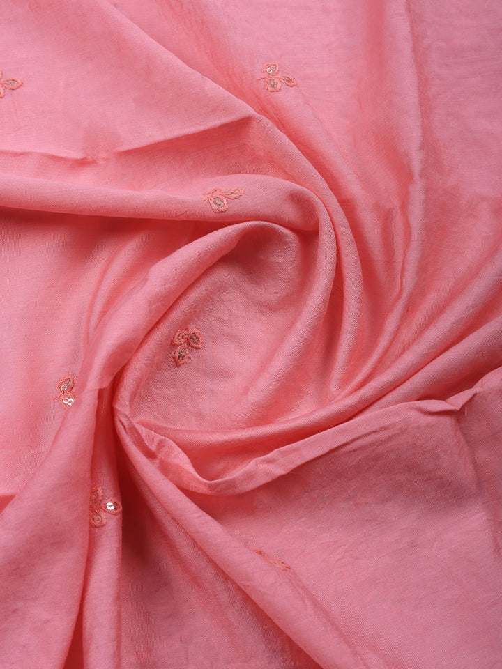 Pink Printed Cotton Blend Unstitched Suit &amp; Pant With Cotton Dupatta