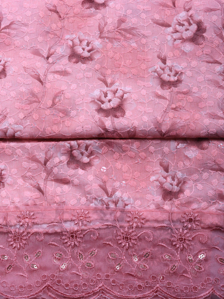 Pink Printed Cotton Blend Unstitched Suit &amp; Pant With Cotton Dupatta