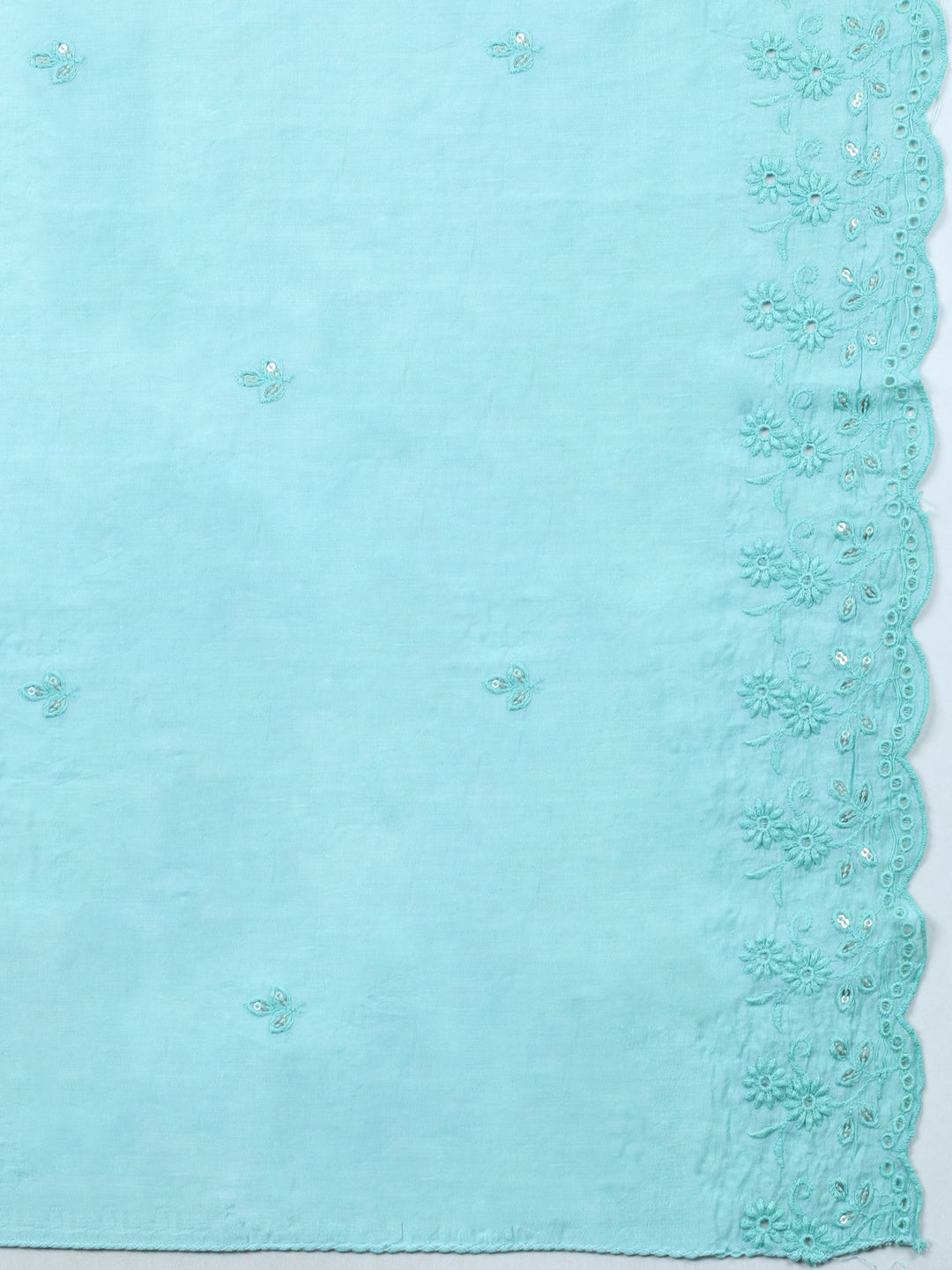 Sea Green Printed Cotton Blend Unstitched Suit &amp; Pant With Cotton Dupatta