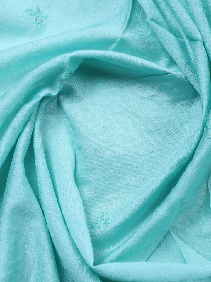 Sea Green Printed Cotton Blend Unstitched Suit &amp; Pant With Cotton Dupatta