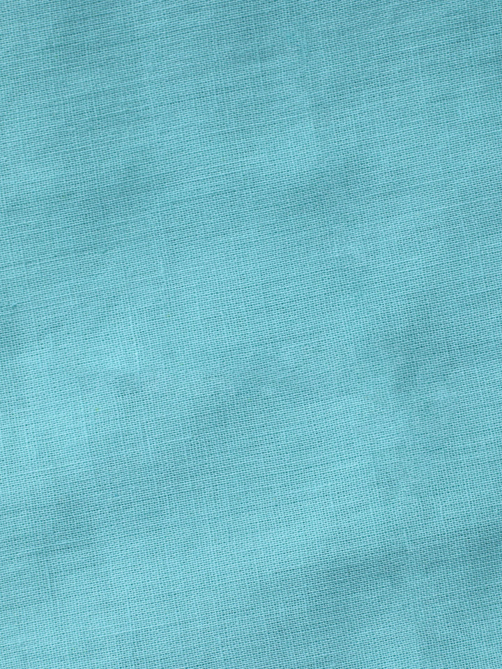 Sea Green Printed Cotton Blend Unstitched Suit &amp; Pant With Cotton Dupatta