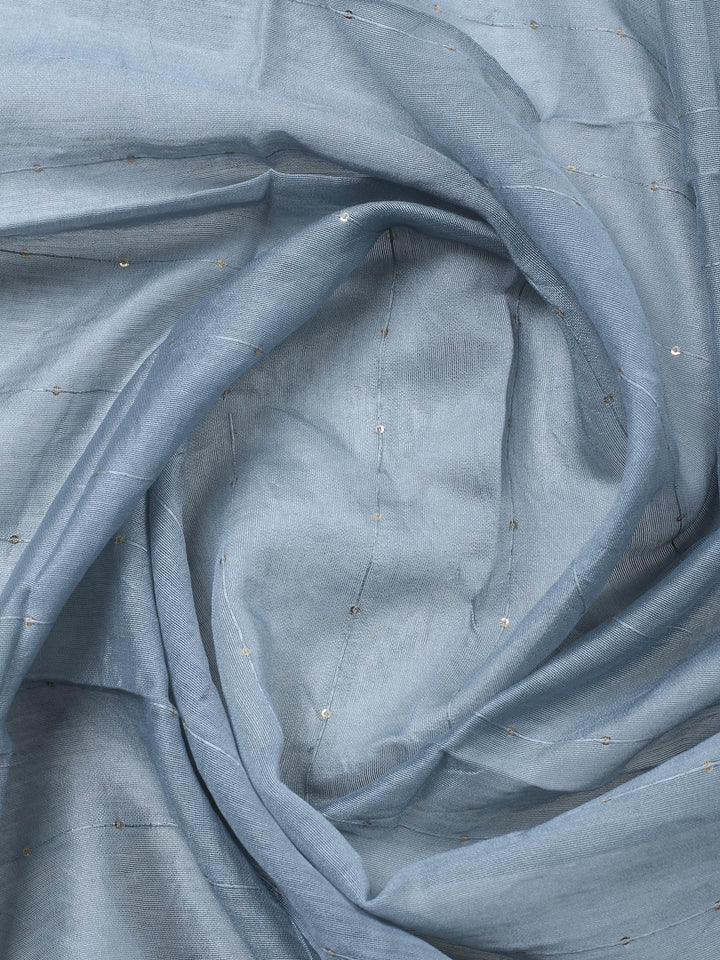 Grey Embroidered Cotton Blend Unstitched Suit &amp; Pant With Cotton Dupatta