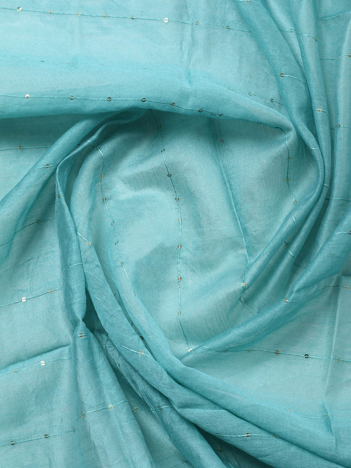Sea Green Embroidered Cotton Blend Unstitched Suit &amp; Pant With Cotton Dupatta