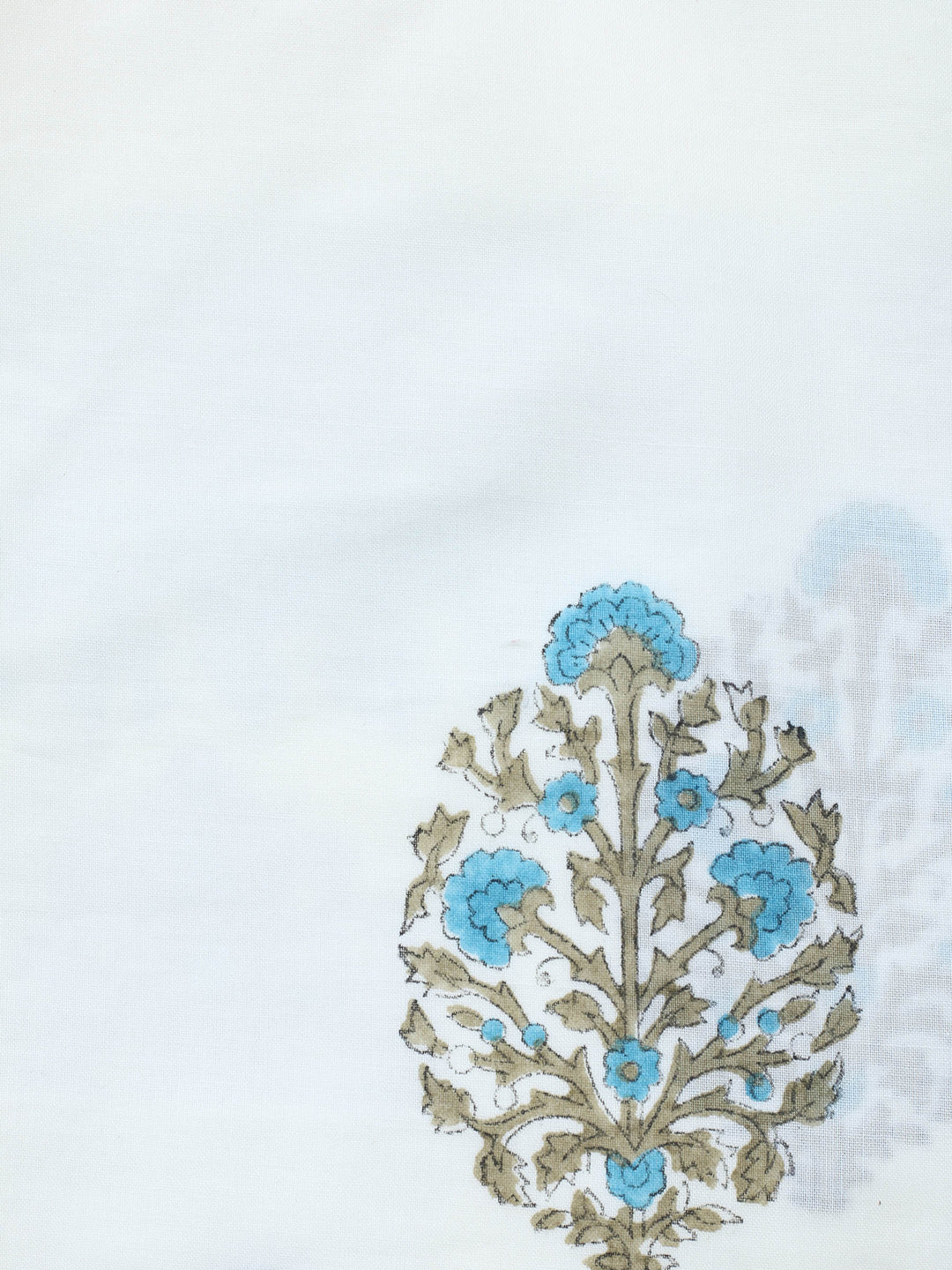 Cream Blue Printed Cotton Blend Unstitched Suit &amp; Pant With Cotton Dupatta