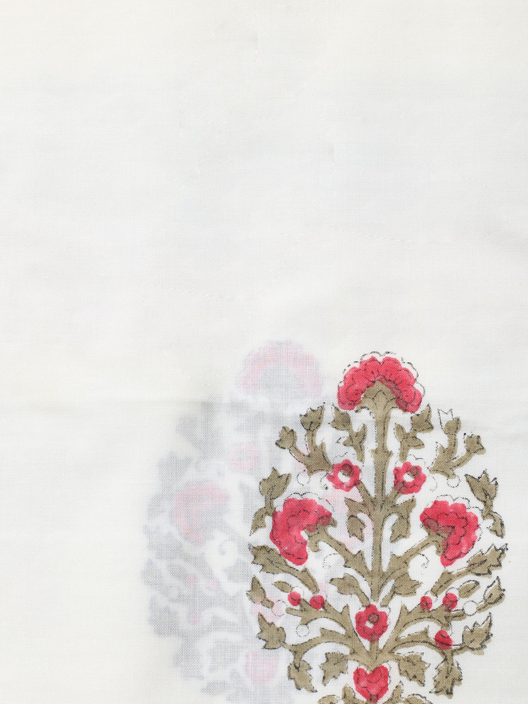 Cream Pink Printed Cotton Blend Unstitched Suit &amp; Pant With Cotton Dupatta
