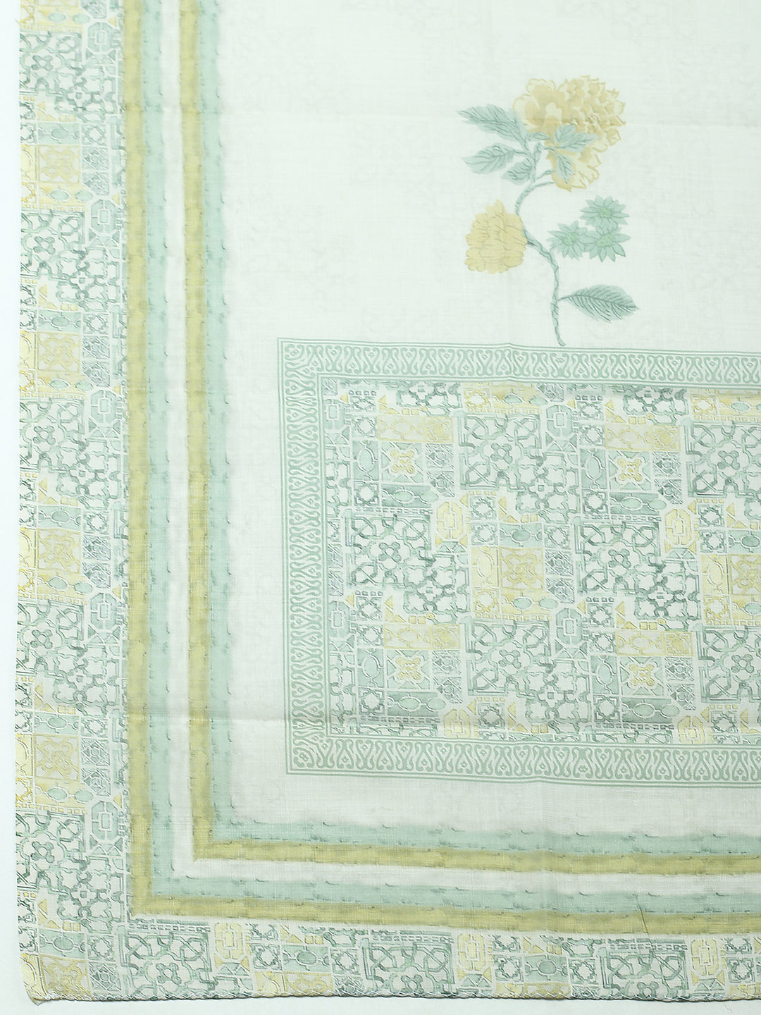 Aqua Green Printed Cotton Blend Unstitched Suit &amp; Pant With Chanderi Dupatta
