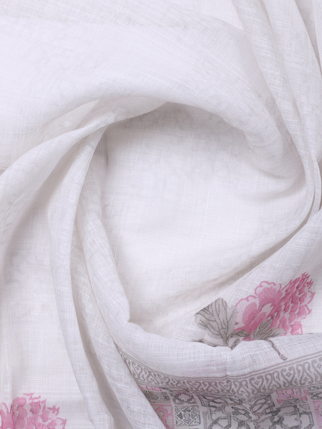 Pink Printed Cotton Blend Unstitched Suit &amp; Pant With Chanderi Dupatta