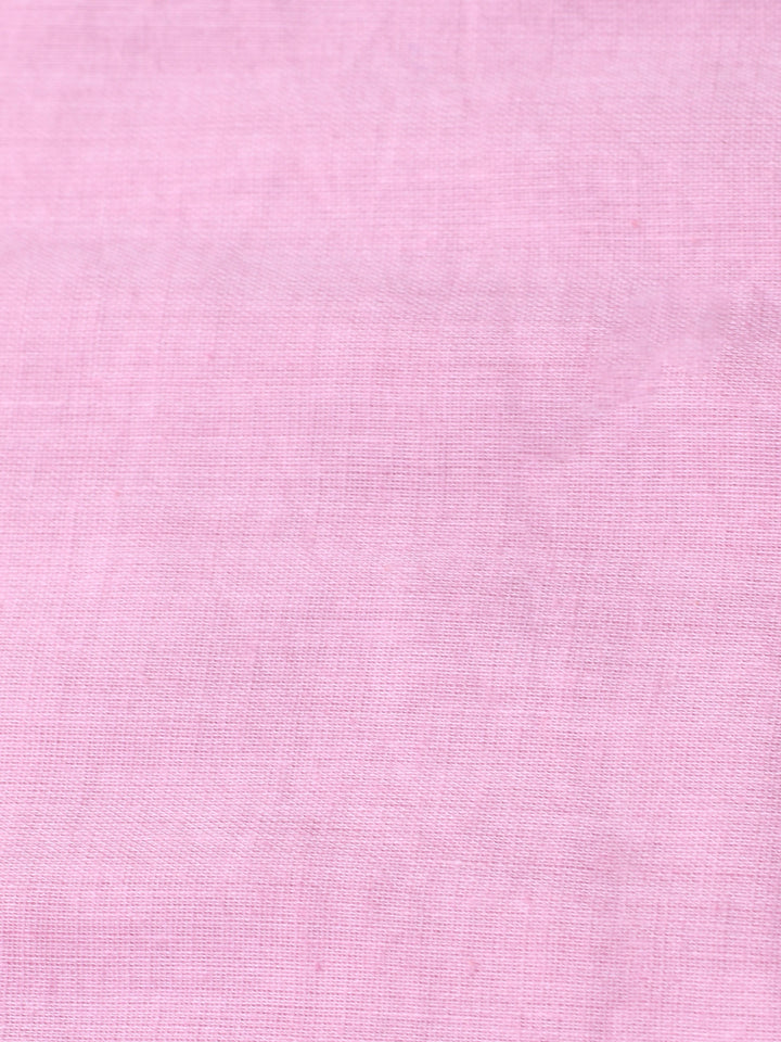 Pink Printed Cotton Blend Unstitched Suit &amp; Pant With Chanderi Dupatta