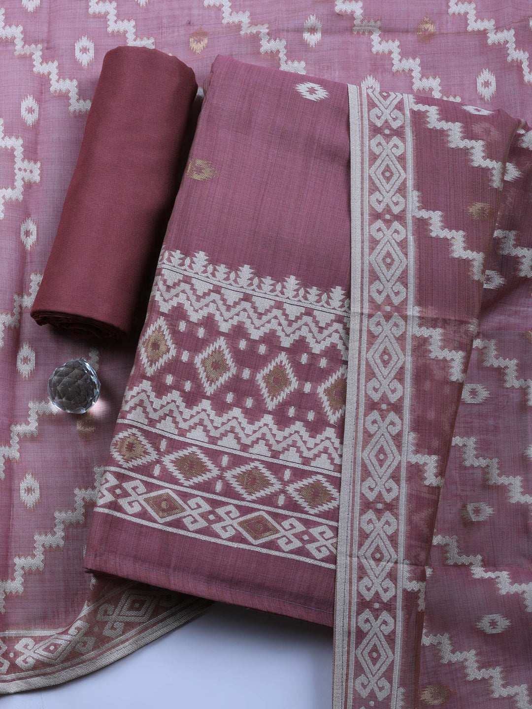 Lavender Embroidered Chanderi Unstitched Suit &amp; Pant With Chanderi Dupatta