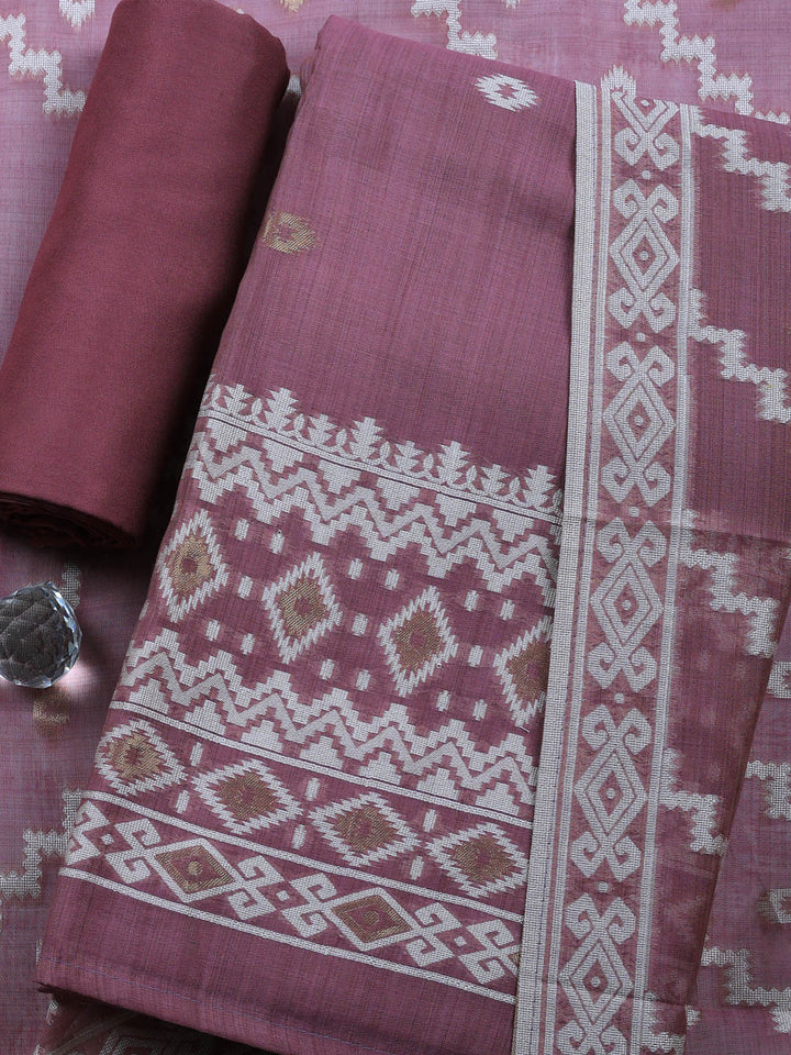 Lavender Embroidered Chanderi Unstitched Suit &amp; Pant With Chanderi Dupatta