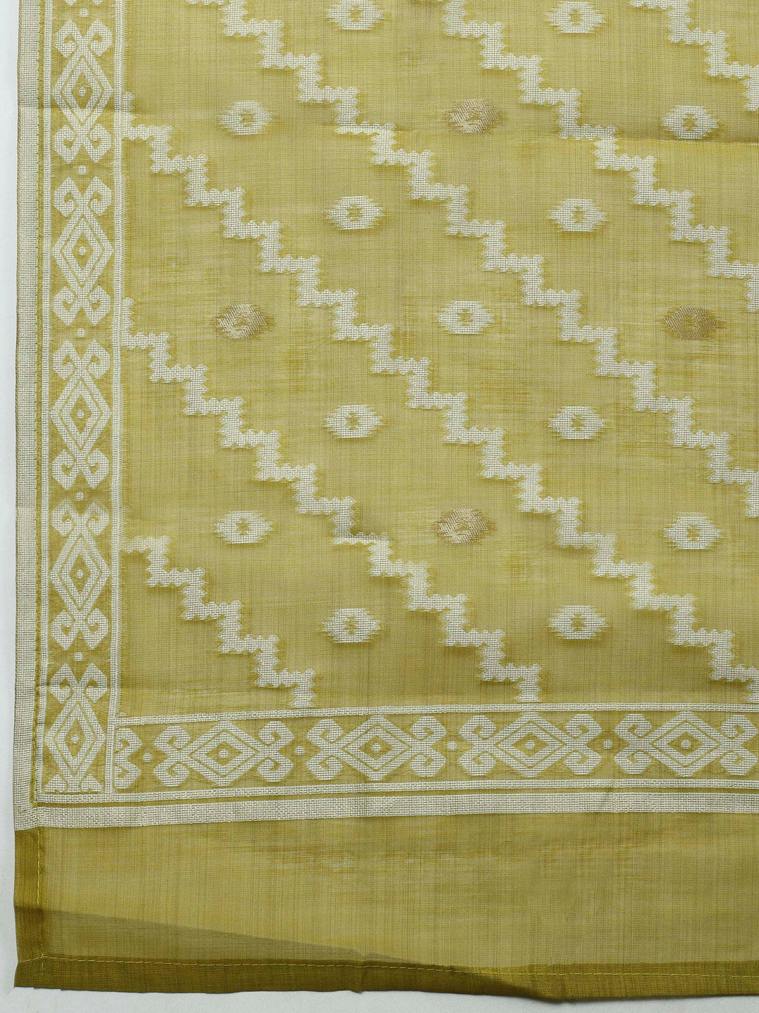 Mehndi Embroidered Chanderi Unstitched Suit &amp; Pant With Chanderi Dupatta