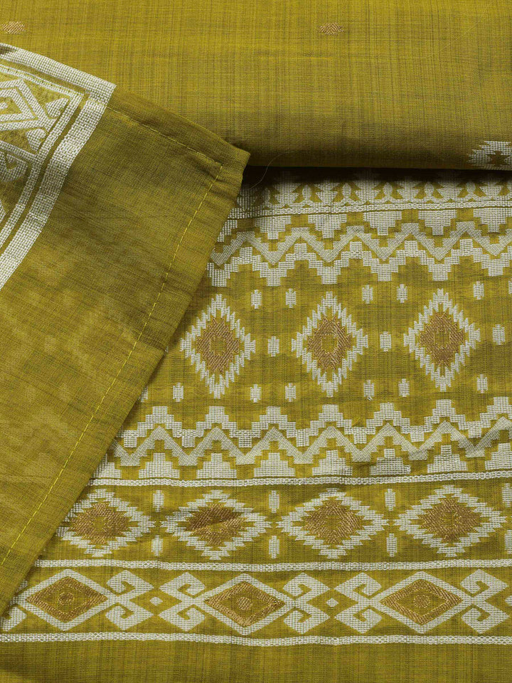 Mehndi Embroidered Chanderi Unstitched Suit &amp; Pant With Chanderi Dupatta