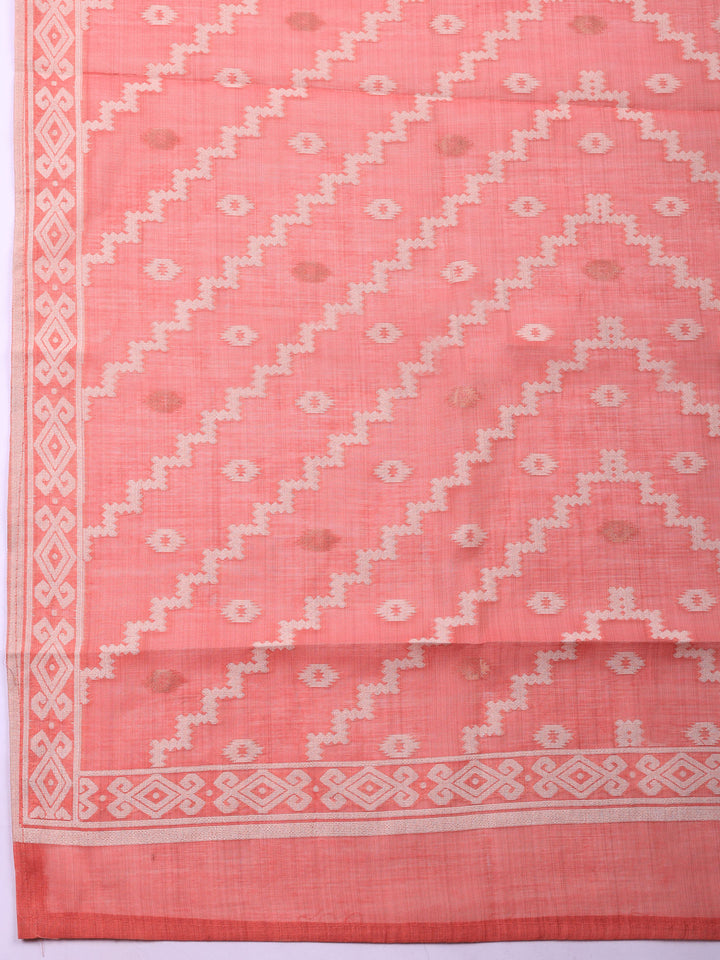 Pink Embroidered Chanderi Unstitched Suit &amp; Pant With Chanderi Dupatta