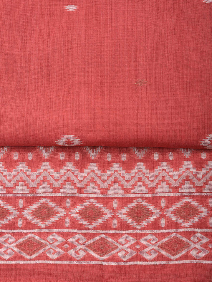 Pink Embroidered Chanderi Unstitched Suit &amp; Pant With Chanderi Dupatta