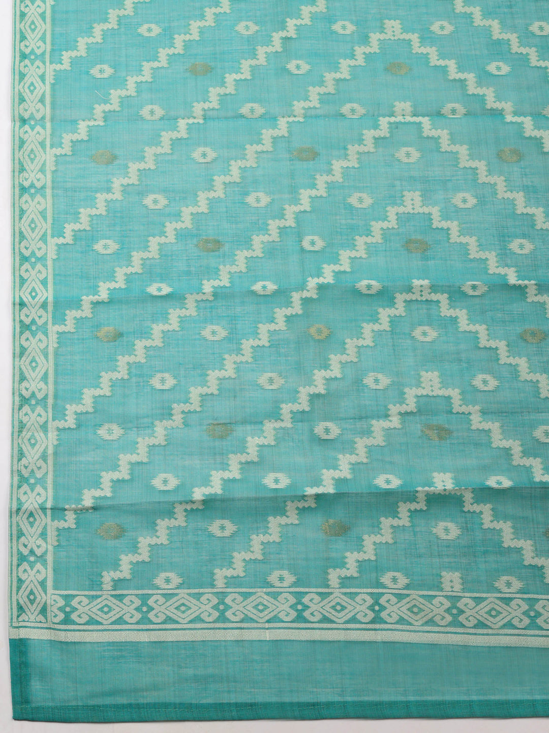 Sea Green Embroidered Chanderi Unstitched Suit &amp; Pant With Chanderi Dupatta