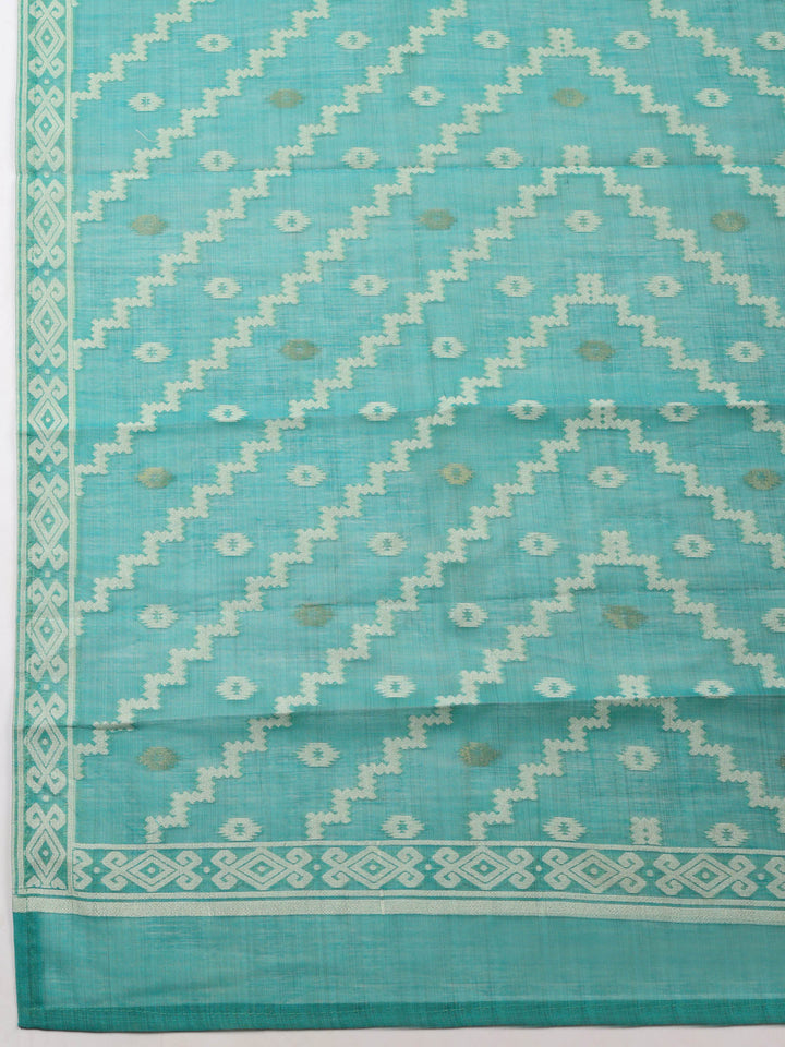 Sea Green Embroidered Chanderi Unstitched Suit &amp; Pant With Chanderi Dupatta