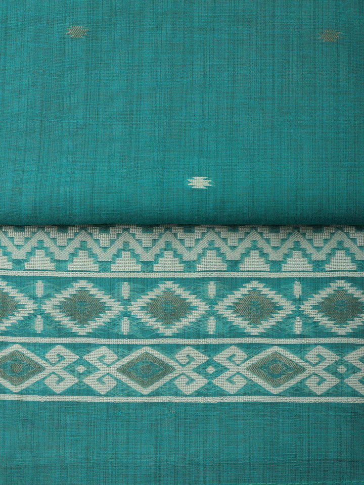 Sea Green Embroidered Chanderi Unstitched Suit &amp; Pant With Chanderi Dupatta