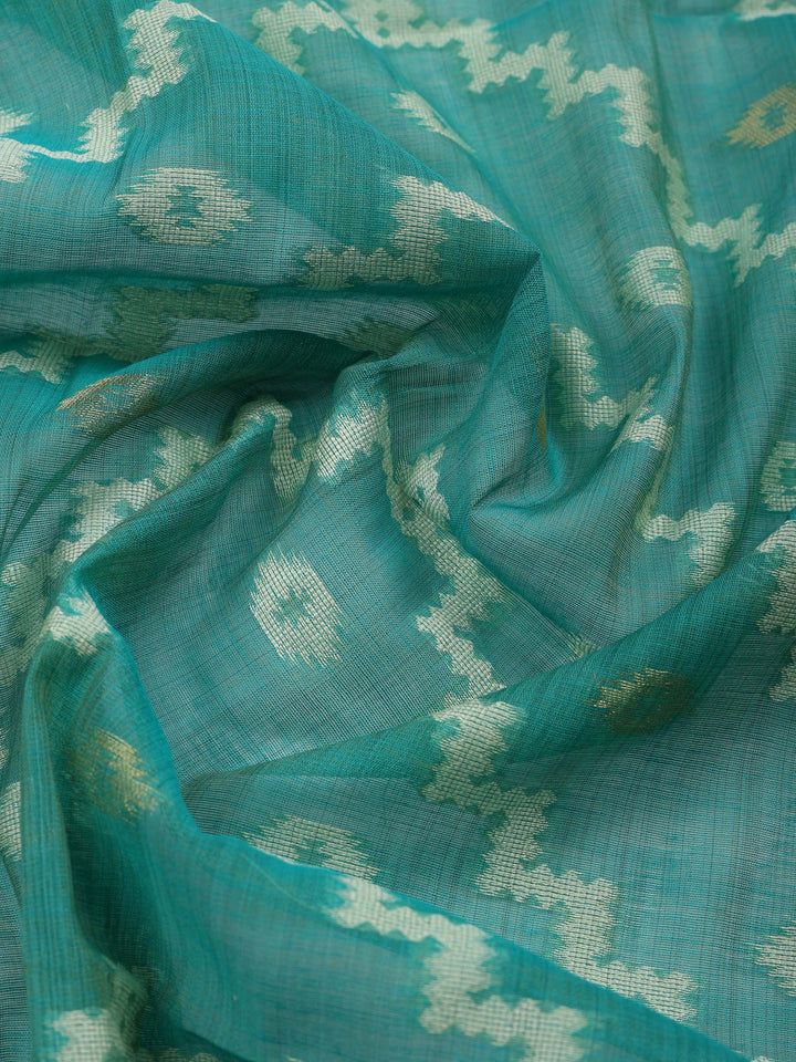 Sea Green Embroidered Chanderi Unstitched Suit &amp; Pant With Chanderi Dupatta