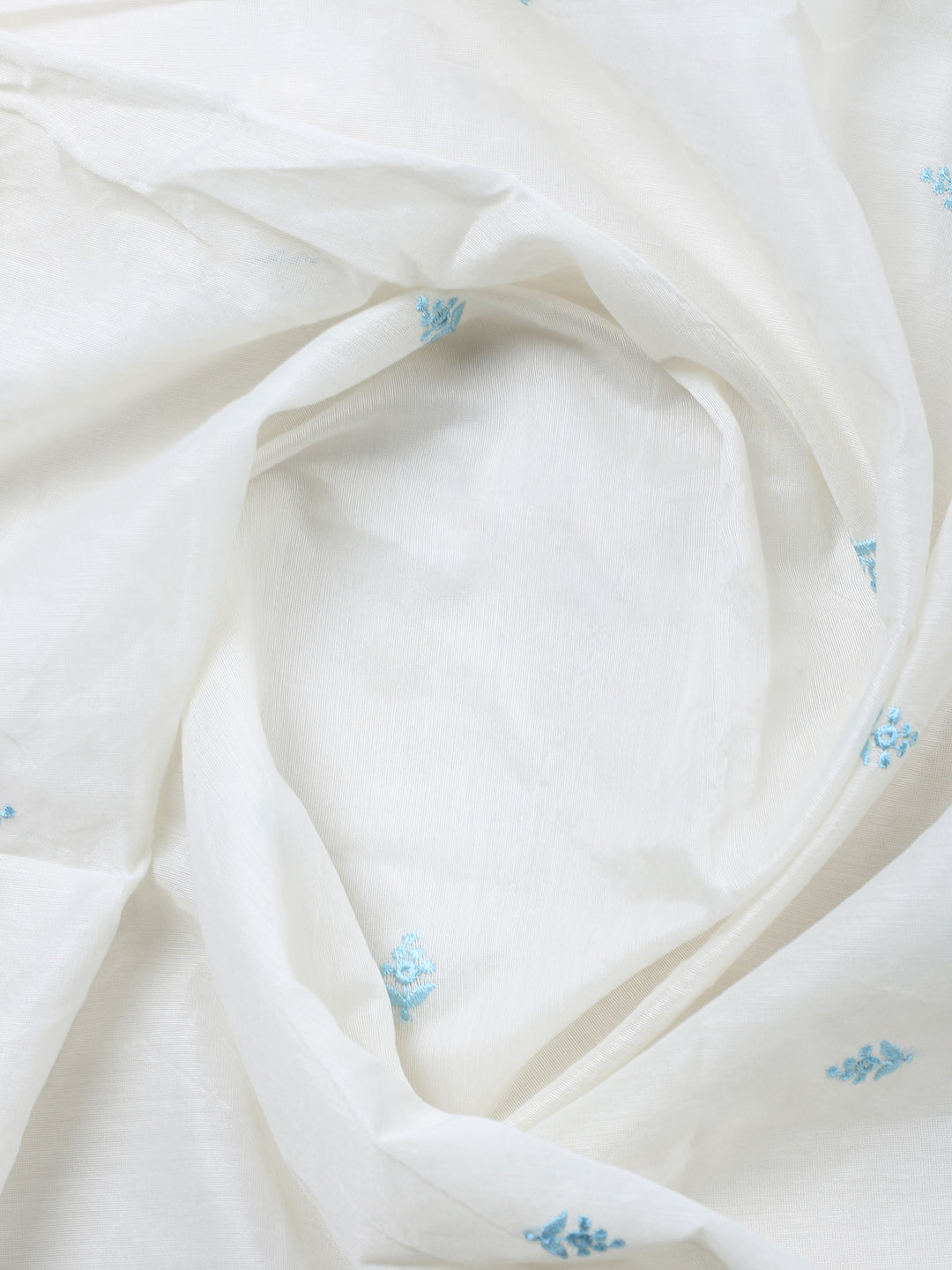 Cream Blue Embroidered Chanderi Unstitched Suit &amp; Pant With Chanderi Dupatta