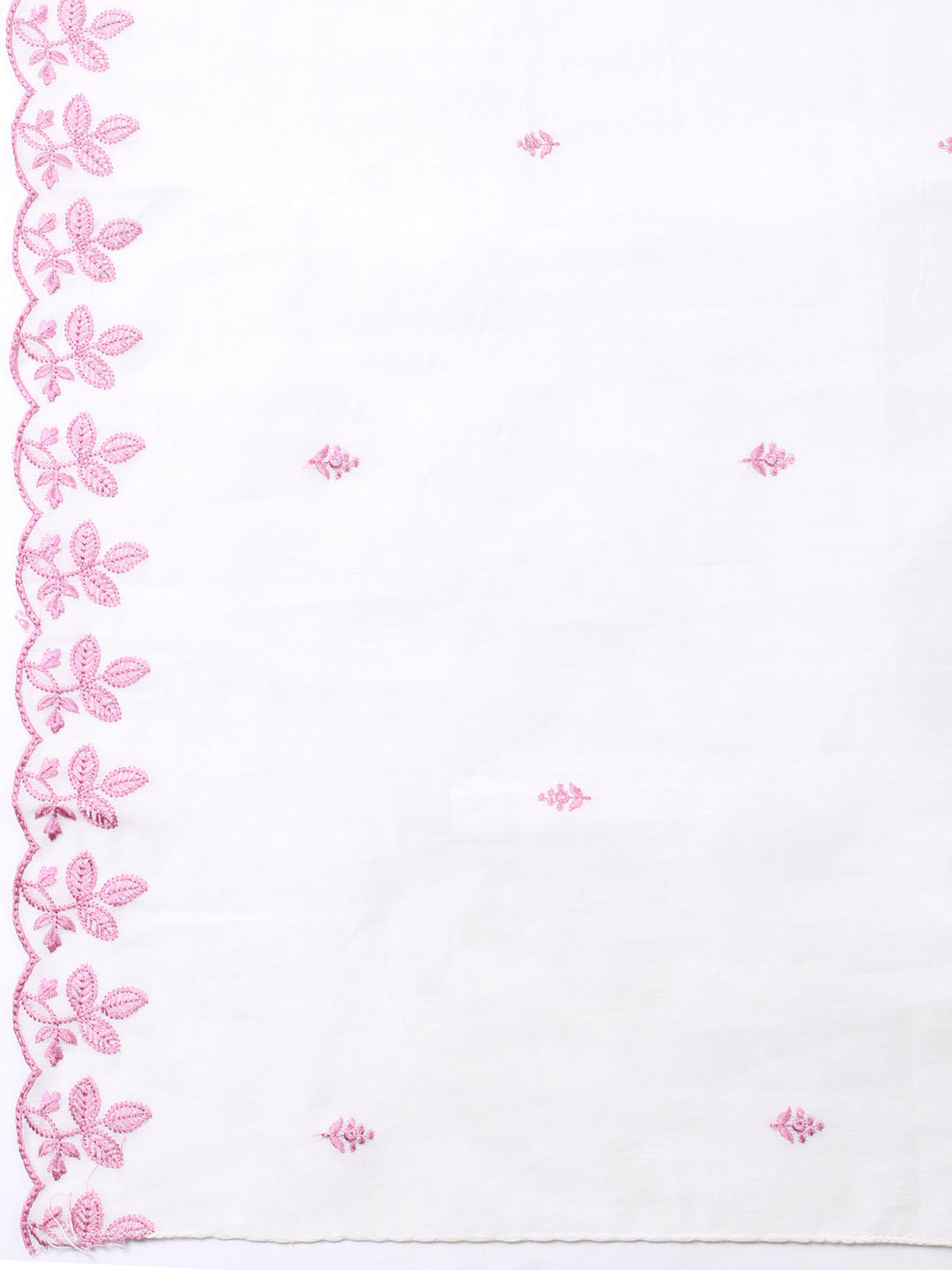 Cream Pink Embroidered Chanderi Unstitched Suit &amp; Pant With Chanderi Dupatta