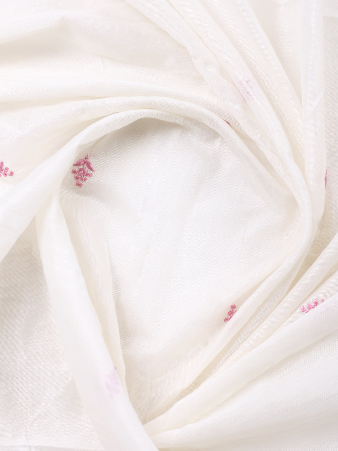 Cream Pink Embroidered Chanderi Unstitched Suit &amp; Pant With Chanderi Dupatta