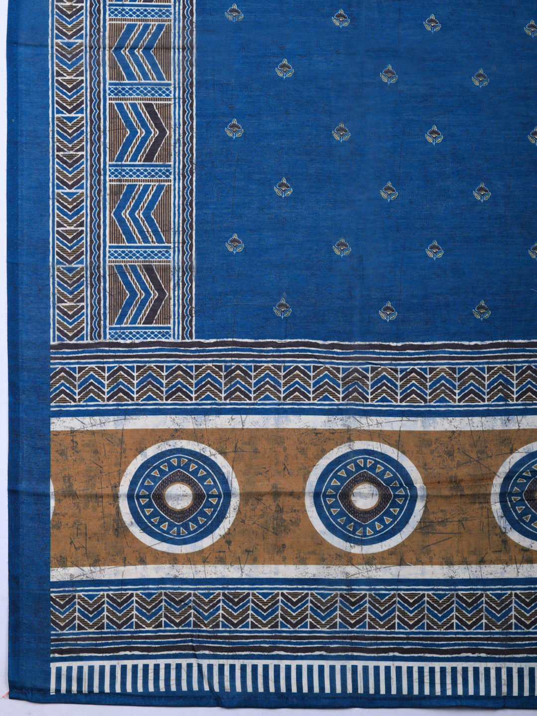 Blue Embroidered Cotton Blend Unstitched Suit &amp; Pant With Cotton Dupatta