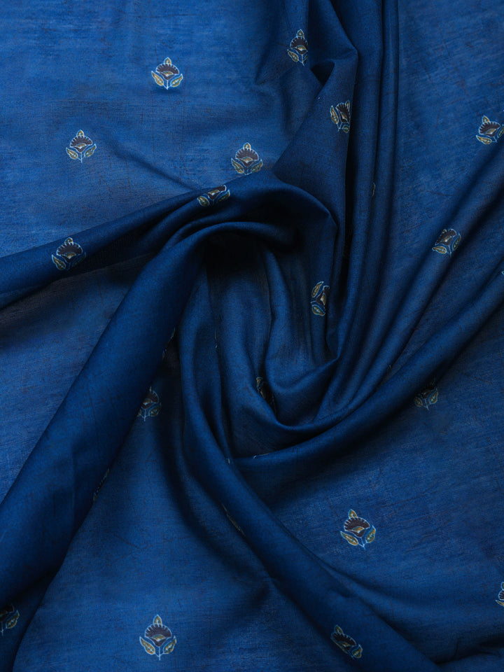 Blue Embroidered Cotton Blend Unstitched Suit &amp; Pant With Cotton Dupatta