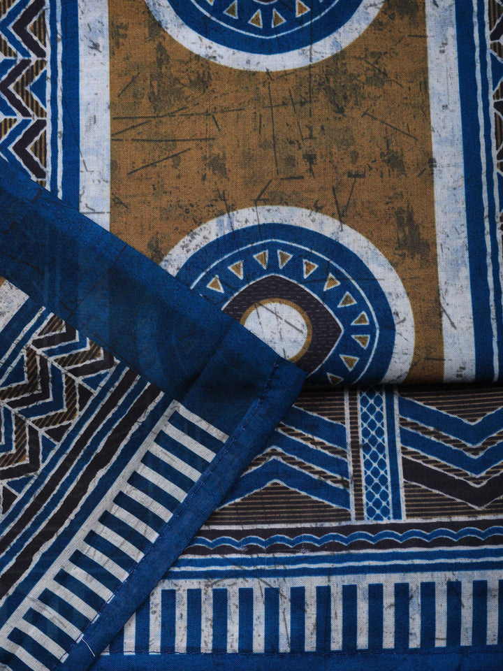 Blue Embroidered Cotton Blend Unstitched Suit &amp; Pant With Cotton Dupatta