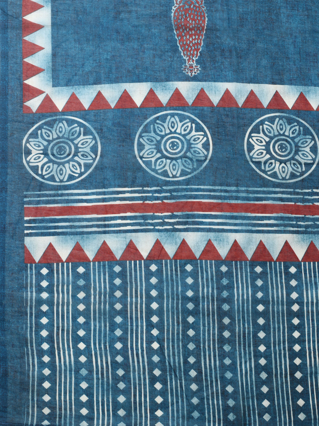 Teal Blue Printed Cotton Blend Unstitched Suit &amp; Pant With Cotton Dupatta