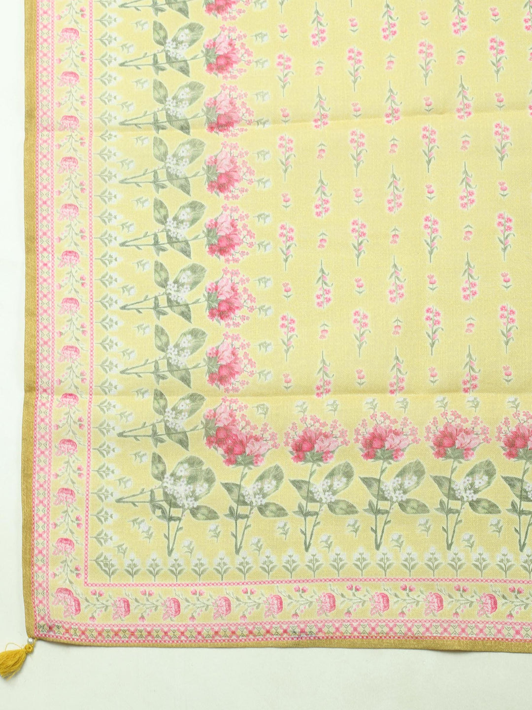 Mustard Printed Linen Blend Unstitched Suit &amp; Pant With Linen Dupatta