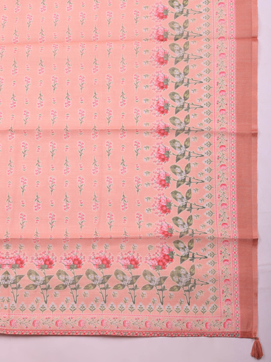 Pink Printed Linen Blend Unstitched Suit &amp; Pant With Linen Dupatta