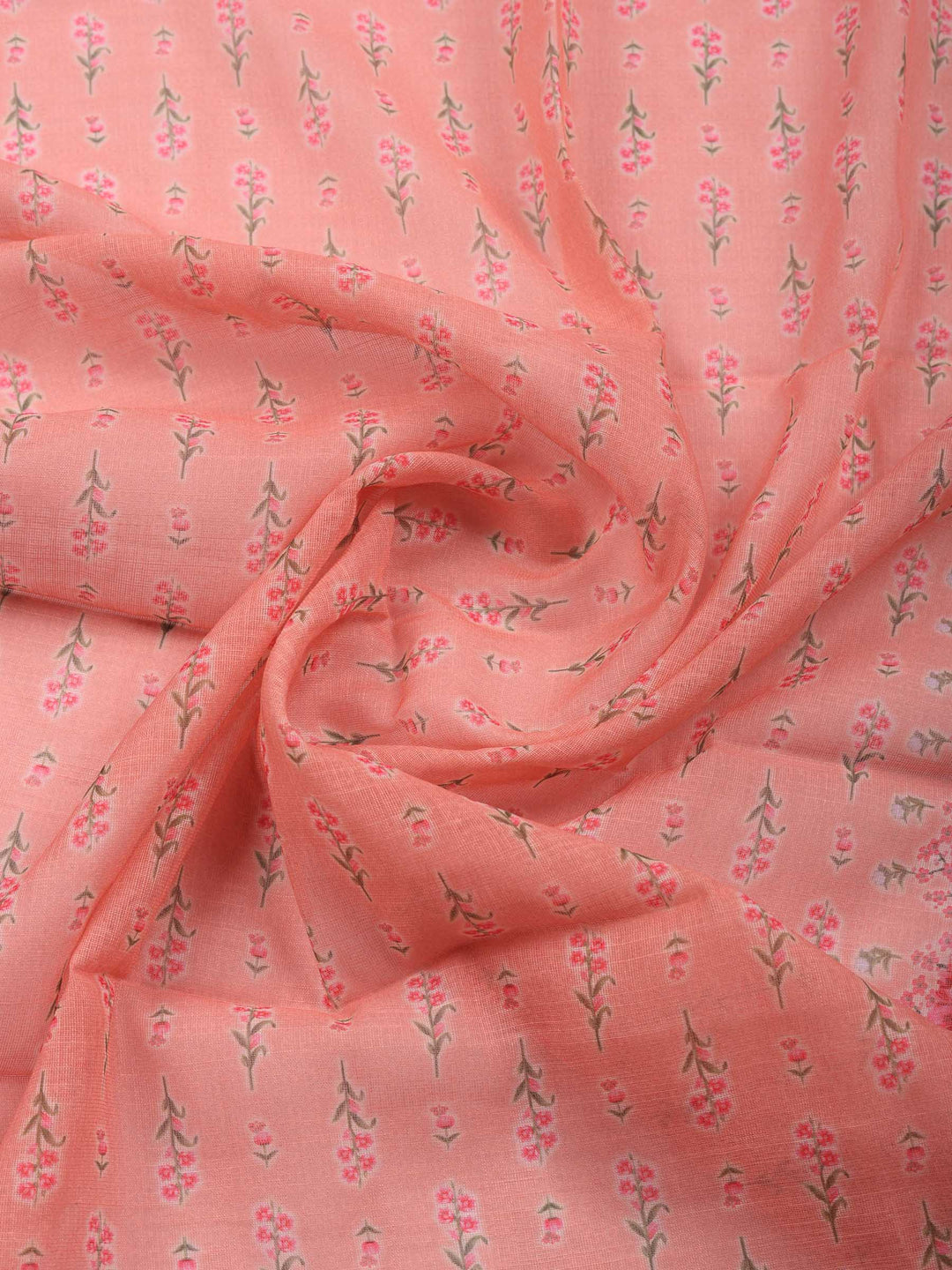 Pink Printed Linen Blend Unstitched Suit &amp; Pant With Linen Dupatta