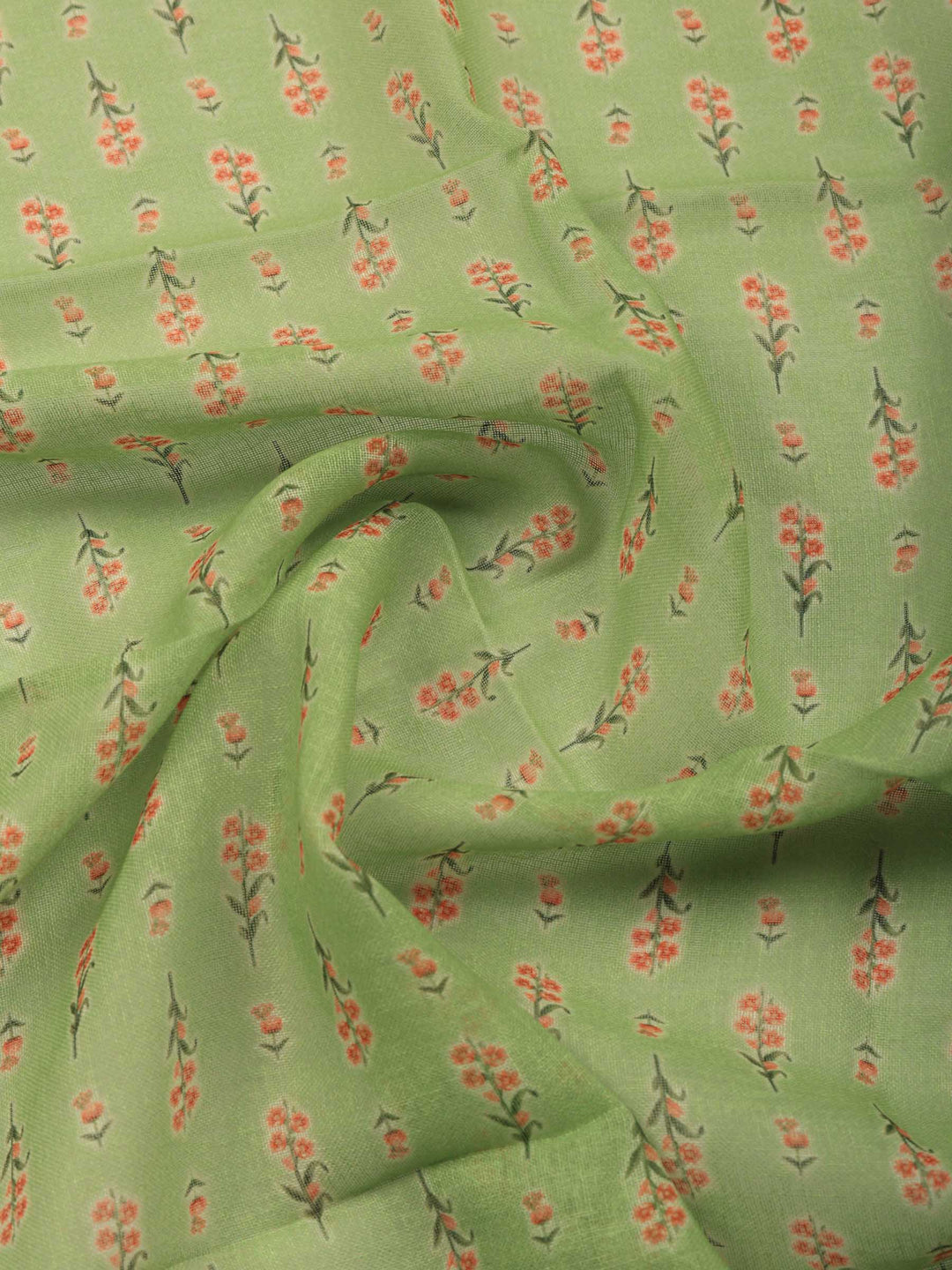 Pista Green Printed Linen Blend Unstitched Suit &amp; Pant With Linen Dupatta