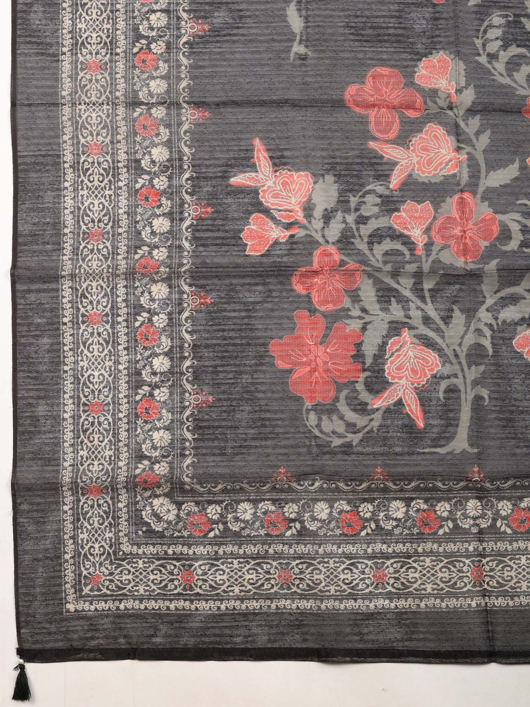 Black Printed Chanderi Unstitched Suit &amp; Pant With Chanderi Dupatta