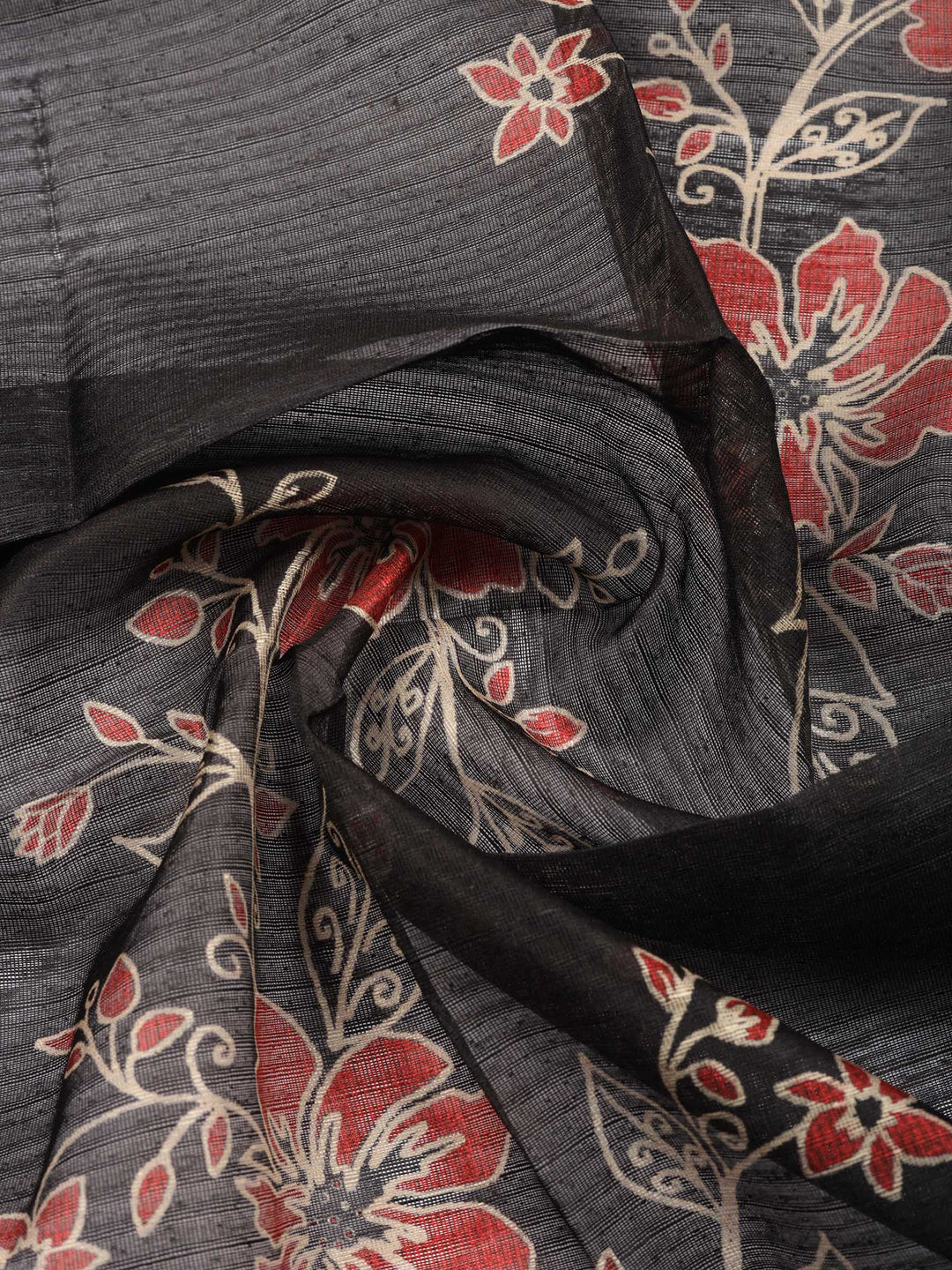 Black Printed Chanderi Unstitched Suit &amp; Pant With Chanderi Dupatta