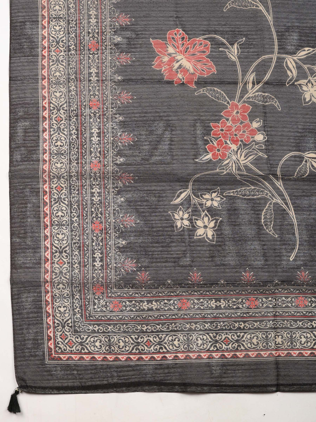 Black Printed Chanderi Unstitched Suit &amp; Pant With Chanderi Dupatta