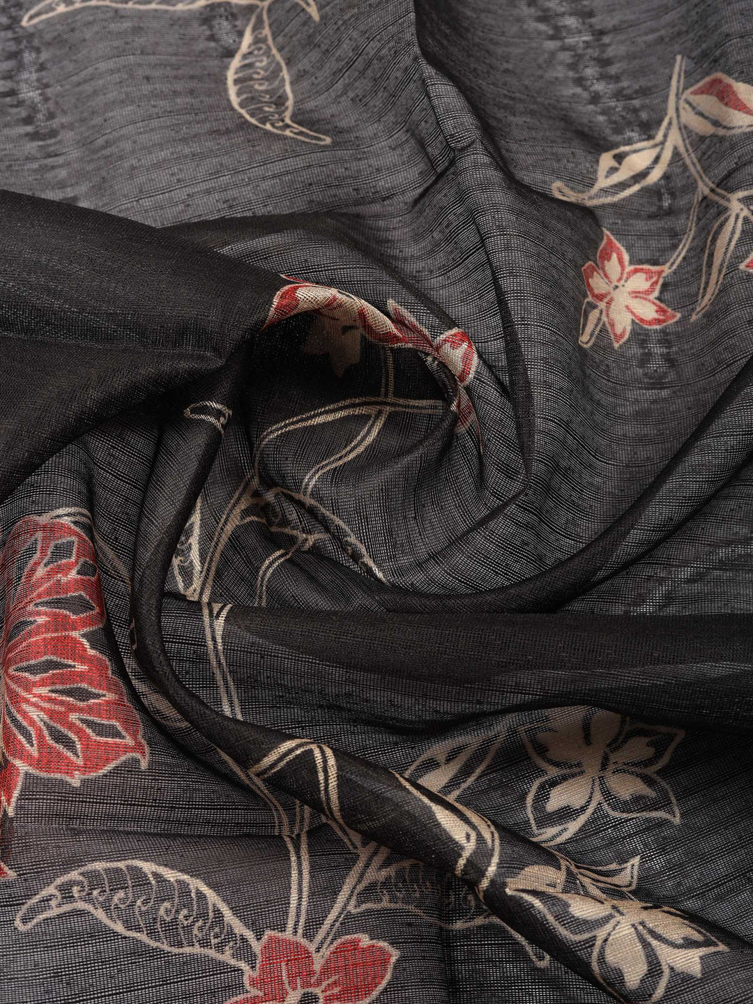 Black Printed Chanderi Unstitched Suit &amp; Pant With Chanderi Dupatta