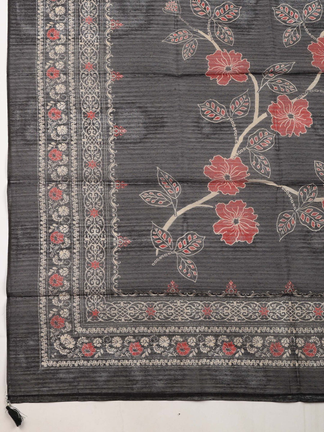 Black Printed Chanderi Unstitched Suit &amp; Pant With Chanderi Dupatta