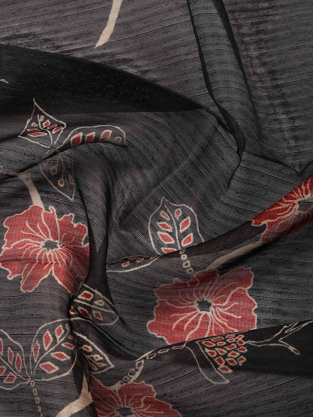 Black Printed Chanderi Unstitched Suit &amp; Pant With Chanderi Dupatta