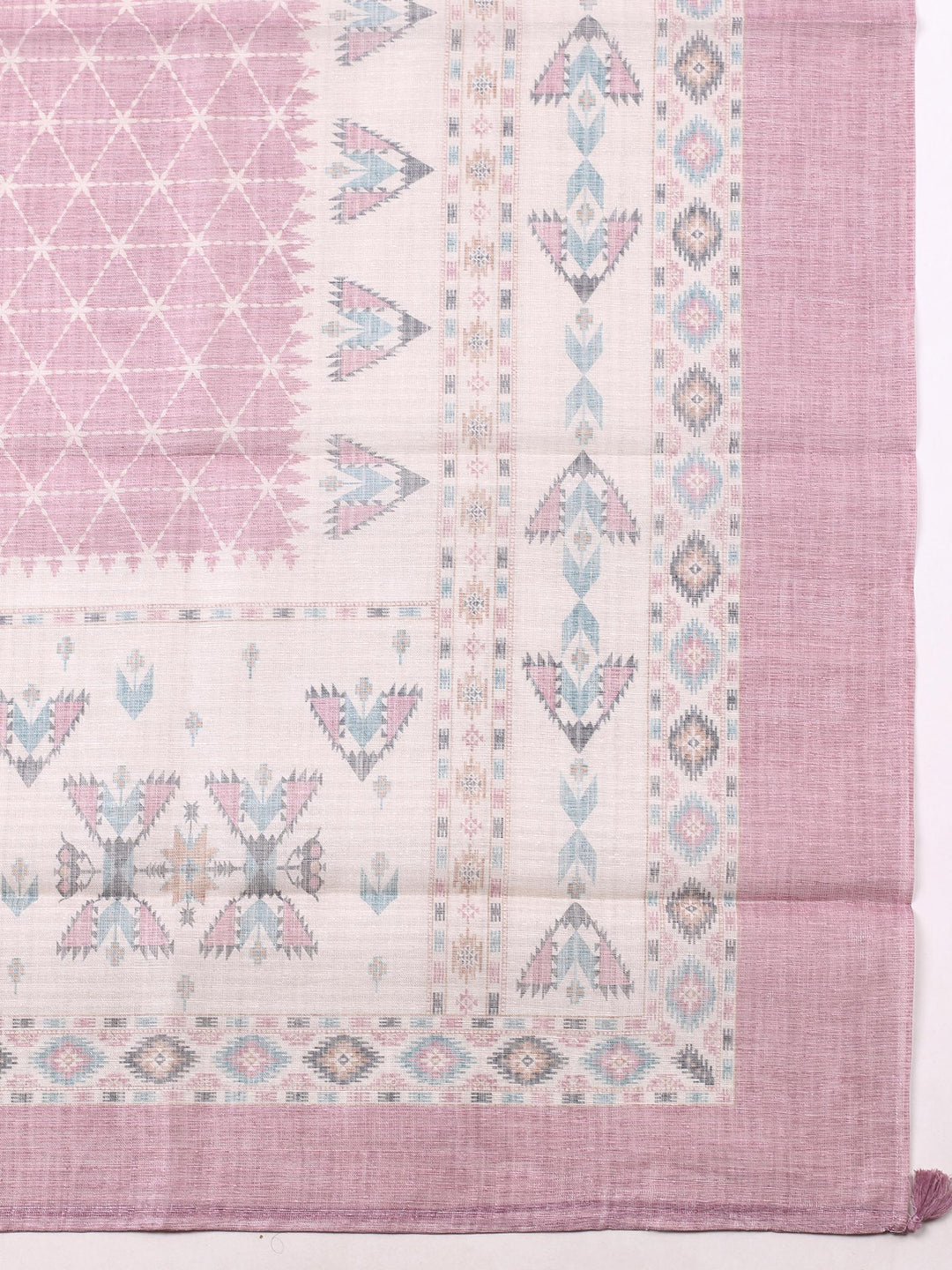 Dull Pink Printed Chanderi Unstitched Suit &amp; Pant With Chanderi Dupatta