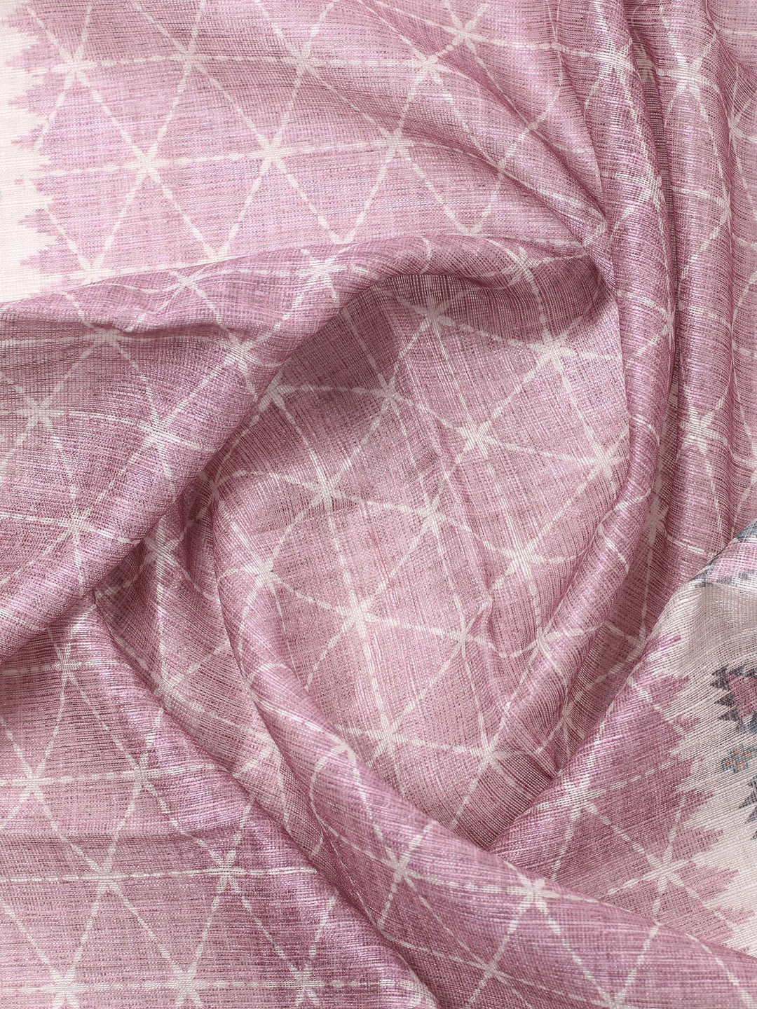 Dull Pink Printed Chanderi Unstitched Suit &amp; Pant With Chanderi Dupatta