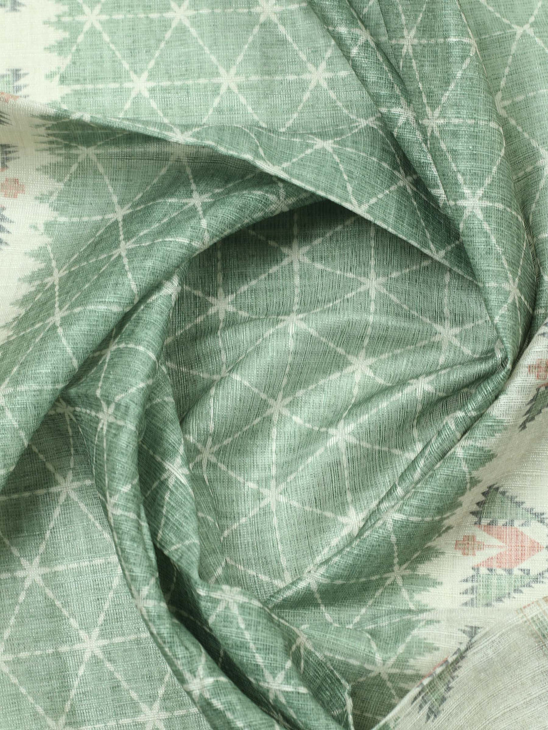 Green Printed Chanderi Unstitched Suit &amp; Pant With Chanderi Dupatta