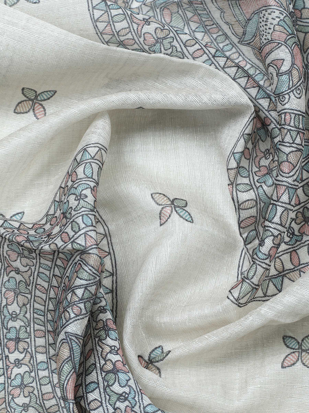 Aqua Blue Printed Chanderi Unstitched Suit &amp; Pant With Chanderi Dupatta