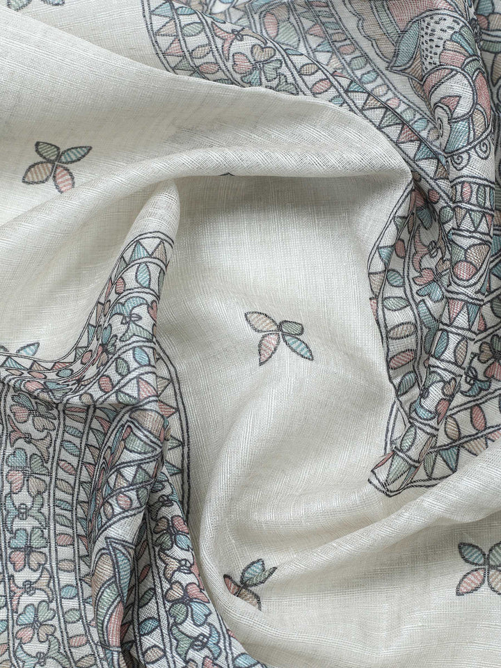Aqua Blue Printed Chanderi Unstitched Suit &amp; Pant With Chanderi Dupatta