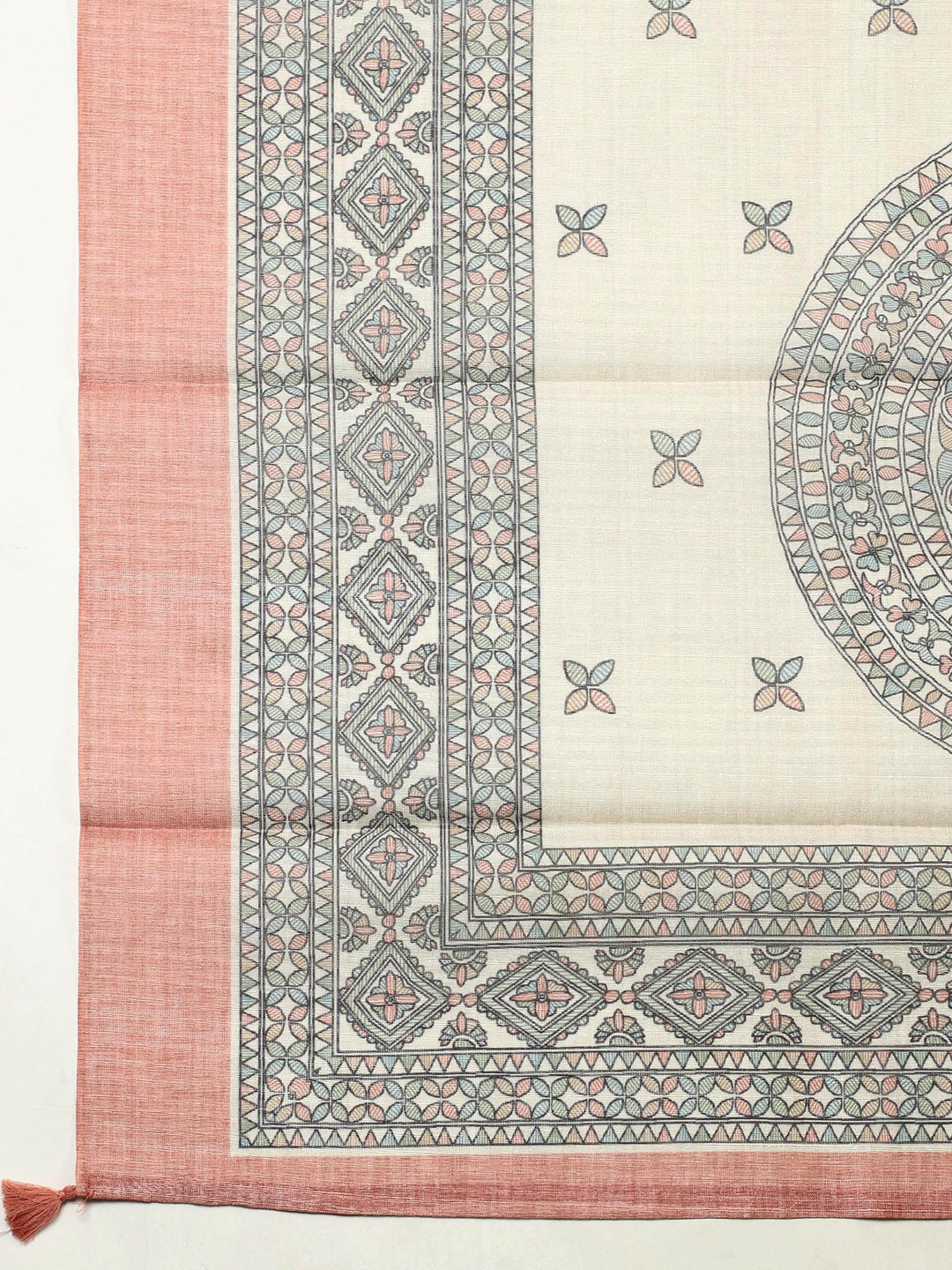 Dull Pink Printed Chanderi Unstitched Suit &amp; Pant With Chanderi Dupatta