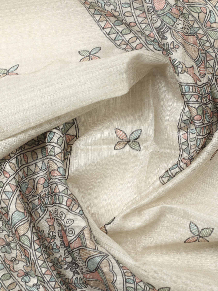 Dull Pink Printed Chanderi Unstitched Suit &amp; Pant With Chanderi Dupatta